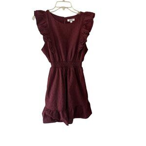 BB Dakota Burgundy Textured Ruffle Sleeve Dress W/ Smocked Waist & Keyhole Med